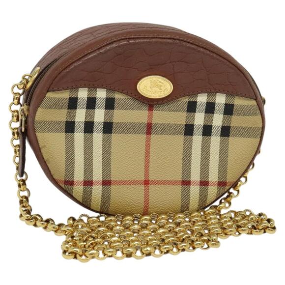 Burberry Nova Check Chain Shoulder Bag Pvc Leather Brown Beige - Picture 1 of 16